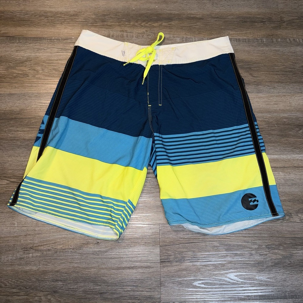 Billabong Platinum X Recycler Board Shorts Blue Yellow Striped Design
